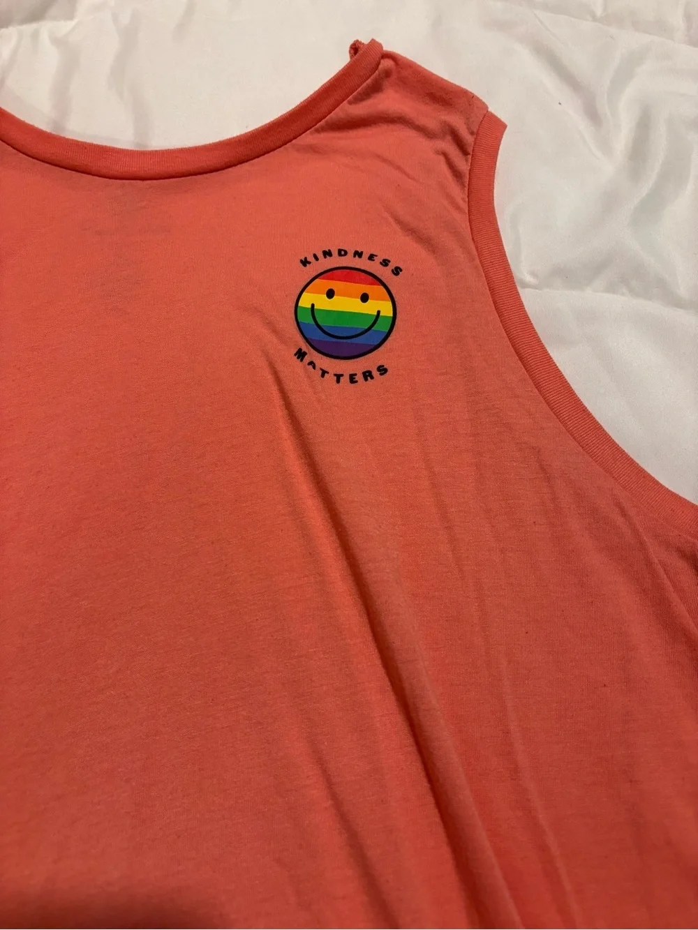 Coral Women's Sleeveless Tank with Rainbow Patch “kindness matters” XL